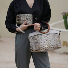 Load image into Gallery viewer, Phoebe Faux Crocodile-Embossed Tote with Wristlet Wallet Bag: Black
