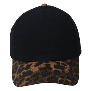 5 PANEL LEOPARD BRIM PRINT BASEBALL HAT, BLACK