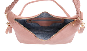 Hobo Shoulder Bag with Braided Handle: Black