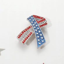 Load image into Gallery viewer, Stone Paved American USA Flag Bow Brooch: Rhodium
