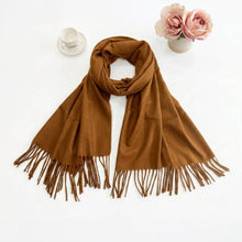 Load image into Gallery viewer, Plain Color Classic Fringe Shawl Wrap Scarf: Brown
