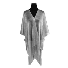 Load image into Gallery viewer, Lightweight Metallic Fringe Flowing Kimono Cover Up: Silver
