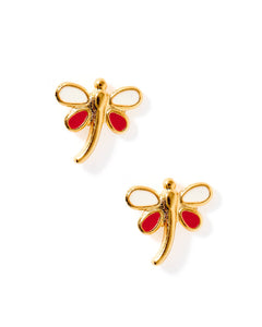 Screwback Stud Earrings - Bri Butterfly - White and Red