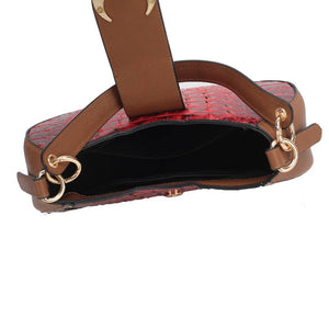 MKF Jain Women's Shoulder Bag Half Moon Croc-Embossed: Fuchsia