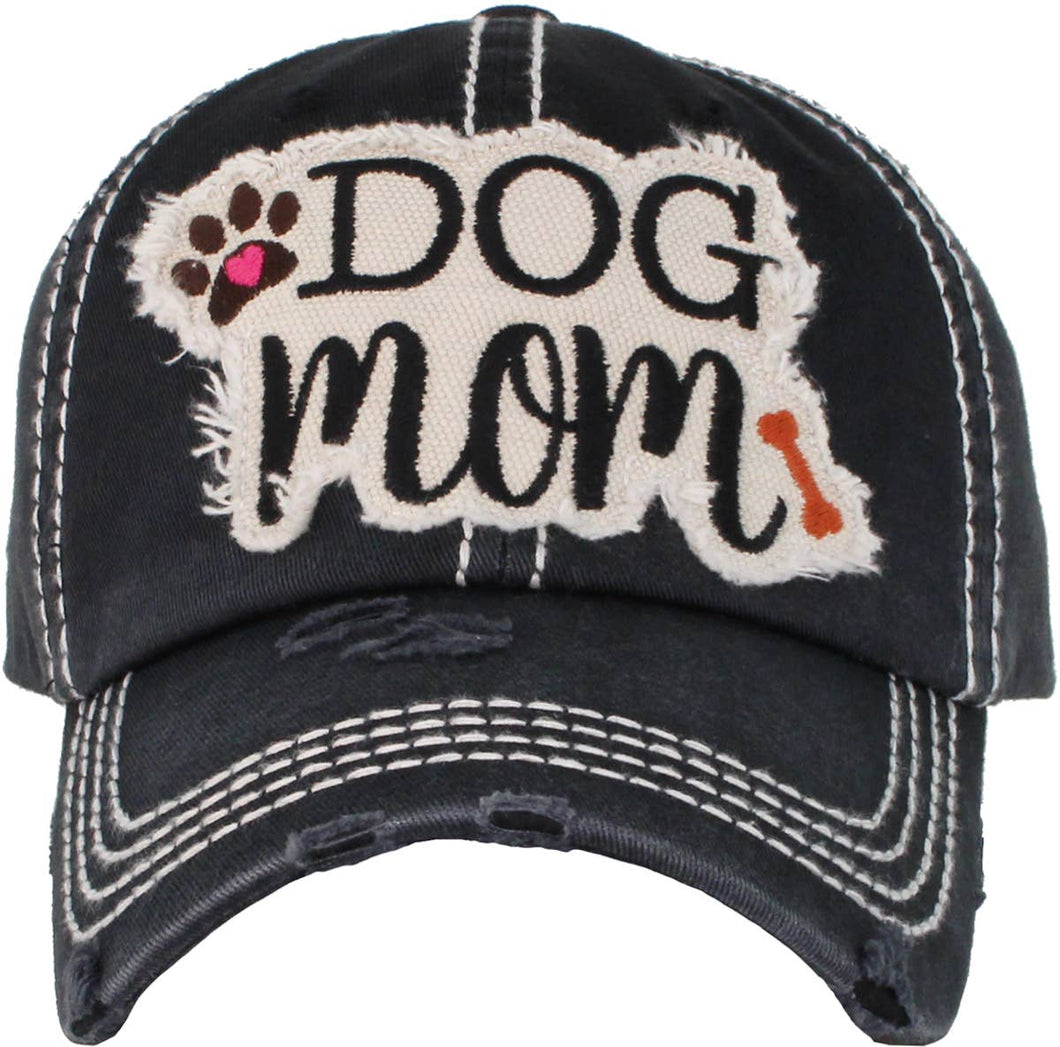 DOG MOM WASHED VINTAGE BALLCAP: BLK