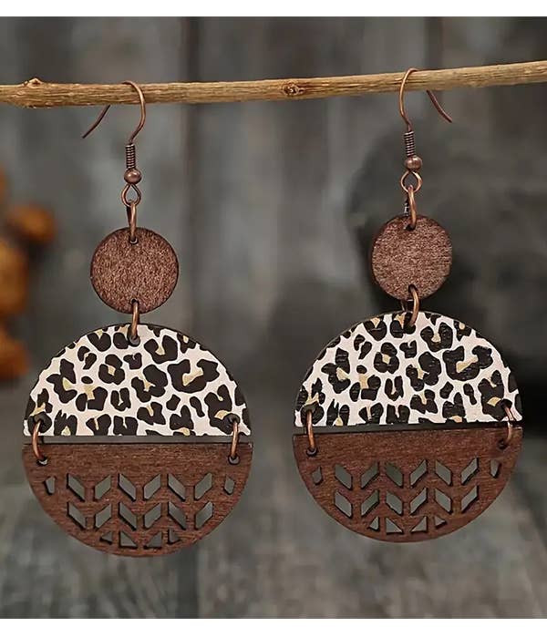 Animal print wood disc earring