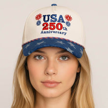 Load image into Gallery viewer, USA 250th Anniversary Patriotic Embroidered Baseball Cap: Blue,Dark,Denim,Red
