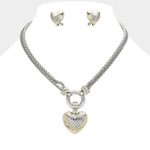 Load image into Gallery viewer, Chunky Two Tone Metal Heart Pendant Necklace
