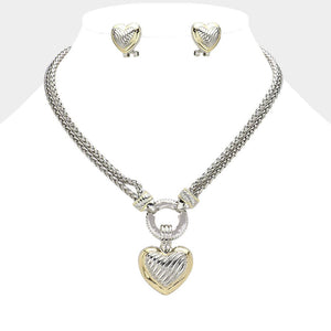 Chunky Two Tone Metal Heart Pendant Necklace