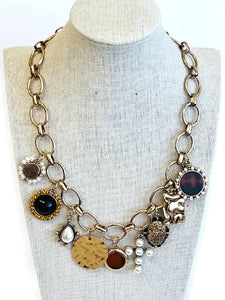 Vintage multi charm dangle necklace