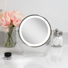 Load image into Gallery viewer, Lighted Makeup Mirror with Magnification &amp; Swivel: Chrome / Round / 8X/1X
