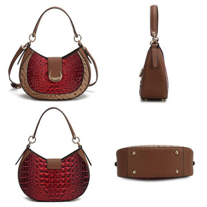 MKF Jain Women's Shoulder Bag Half Moon Croc-Embossed: Fuchsia