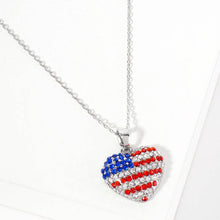 Load image into Gallery viewer, Crystal Paved American USA Flag Heart Pendant Necklace: Silver
