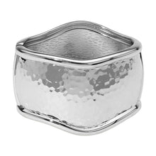 Load image into Gallery viewer, Wide Textured Metal Hinged Bangle Bracelet: Rhodium
