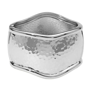 Wide Textured Metal Hinged Bangle Bracelet: Rhodium