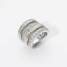 Load image into Gallery viewer, 14k Gold Plated Two Tone CZ Pave Wide Band Ring: 9
