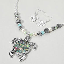Load image into Gallery viewer, Abalone Turtle Pendant Multi Beaded Necklace: Abalone,Antique Silver
