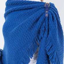 Load image into Gallery viewer, Fringe Knit Open Front Shawl Wrap Poncho: Blue
