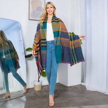 Load image into Gallery viewer, Plaid Shawl Poncho Scarf: Purple
