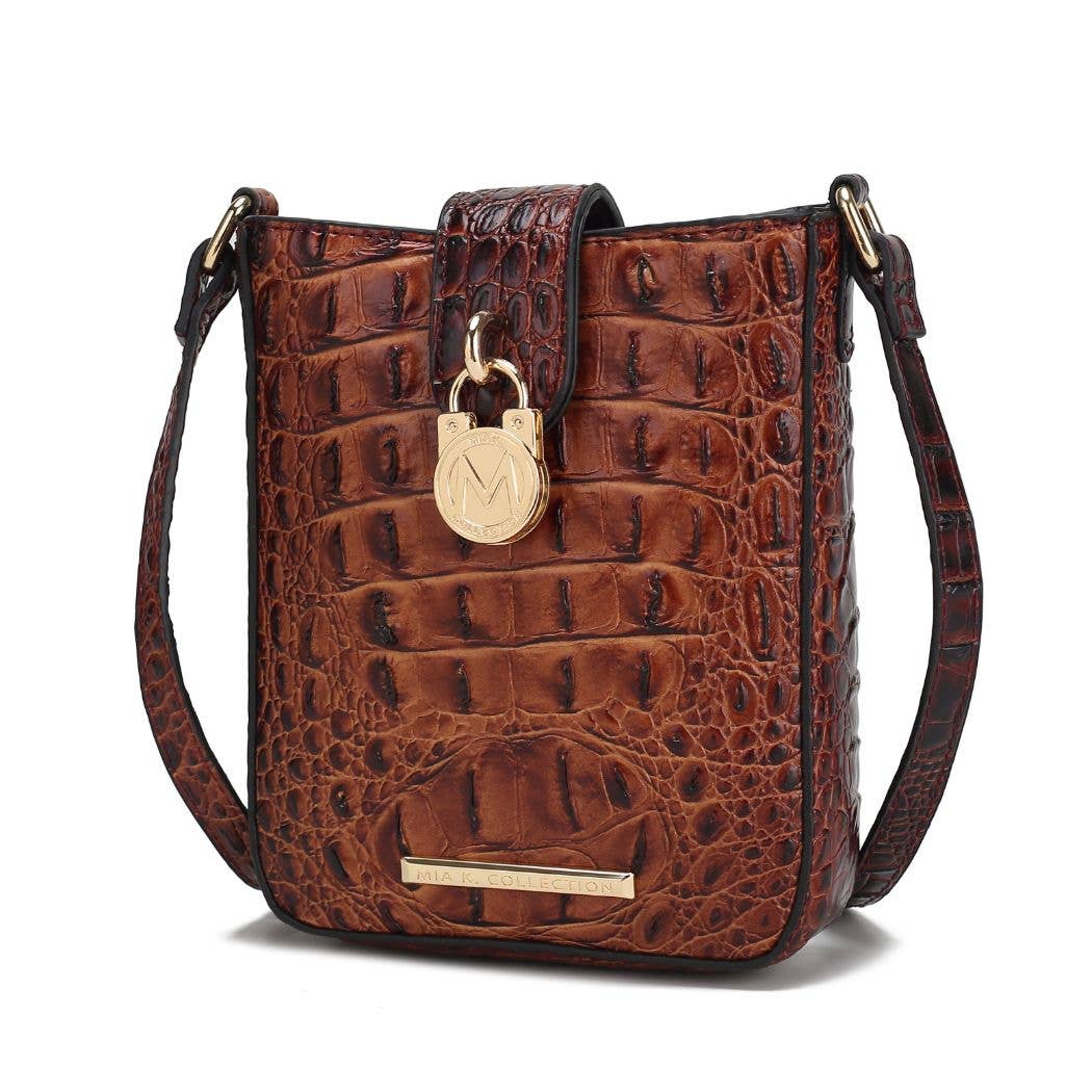 Avery Faux Crocodile Embossed Crossbody by Mia K: Brown