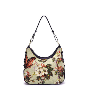 Butterfly Hand-Beaded Hobo Bag Sage