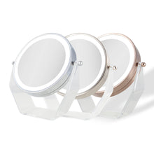 Load image into Gallery viewer, Lighted Makeup Mirror with Magnification &amp; Swivel: Chrome / Round / 8X/1X

