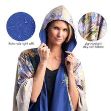 Load image into Gallery viewer, Tiffany Peonies &amp; Iris Reversible Rain Cape – Lightweight Hooded Wrap for Women
