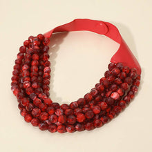 Load image into Gallery viewer, Marbled Faceted Ball Beaded Multi Layered Faux Leather Magnetic Necklace: Beige
