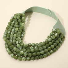 Load image into Gallery viewer, Marbled Faceted Ball Beaded Multi Layered Faux Leather Magnetic Necklace: Beige

