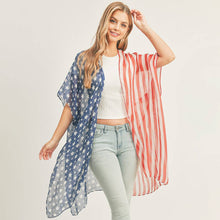 Load image into Gallery viewer, Half and Half American Flag Kimono Poncho
