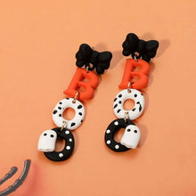 Load image into Gallery viewer, Polymer Clay Halloween BOO Message Ghost Earrings: Gold,Orange
