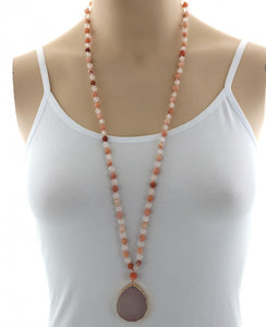 ACRYLIC METAL STONE THREAD PENDANT LONG NECKLACE
