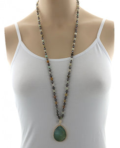 Acrylic Metal Stone Thread Pendant Long Necklace