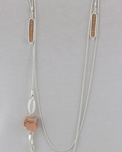 Multi Strand Cellulose Acetate Cube Long Necklace Peach