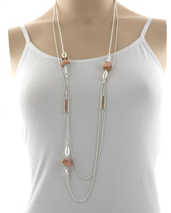 Multi Strand Cellulose Acetate Cube Long Necklace Peach