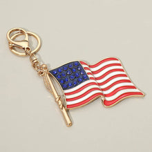 Load image into Gallery viewer, Rhinestone Accent American USA Flag Keychain Bag Charm: Gold
