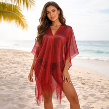 Load image into Gallery viewer, Lightweight Metallic Fringe Flowing Kimono Cover Up: Black

