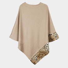 Load image into Gallery viewer, Leopard Trim Solid Poncho: Taupe
