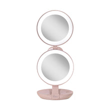 Load image into Gallery viewer, Lighted Travel Mirror with Magnification &amp; Folding-to-Compac: 10X/1X / Round / Taupe
