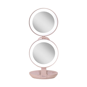 Lighted Travel Mirror with Magnification & Folding-to-Compac: 10X/1X / Round / Taupe