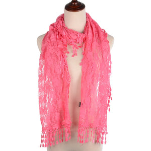One Piece Leaf Pattern Lace Scarf with Tasse Pink