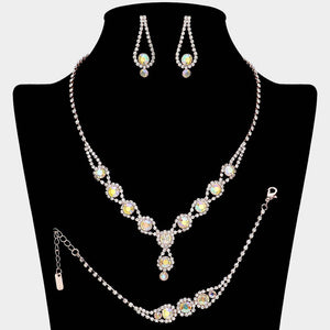 Rhinestone Bubble Necklace Jewelry Set: AB,Rose Gold
