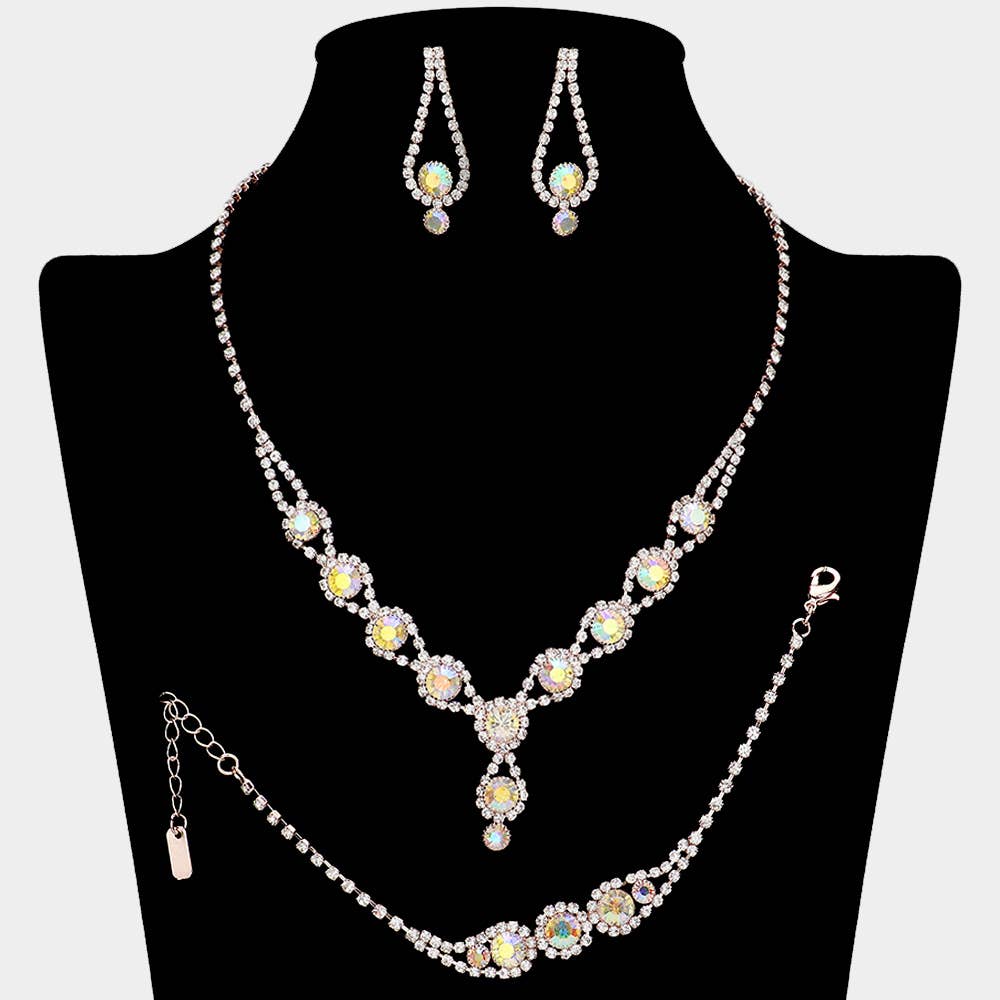 Rhinestone Bubble Necklace Jewelry Set: AB,Rose Gold