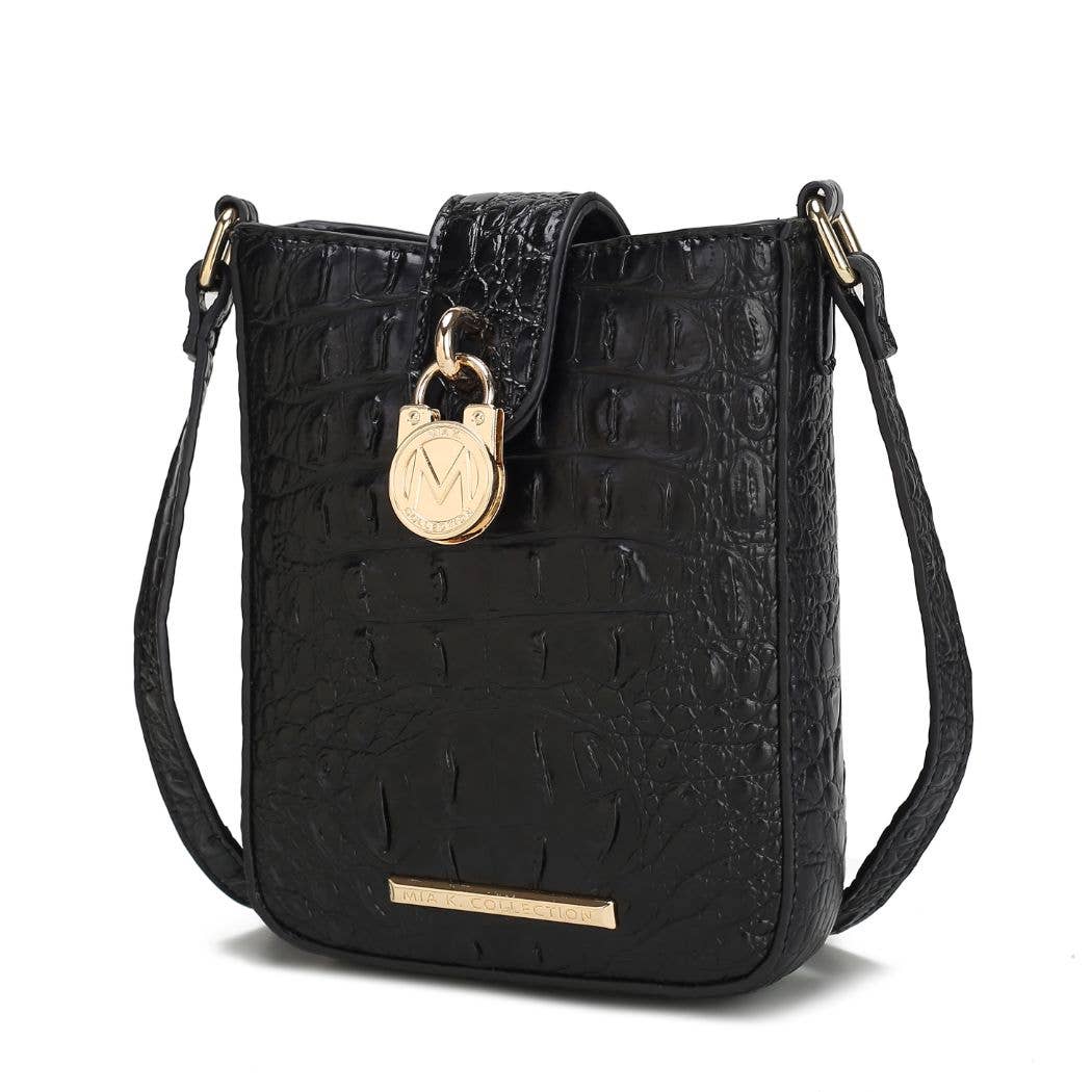 Avery Faux Crocodile Embossed Crossbody by Mia K: Black