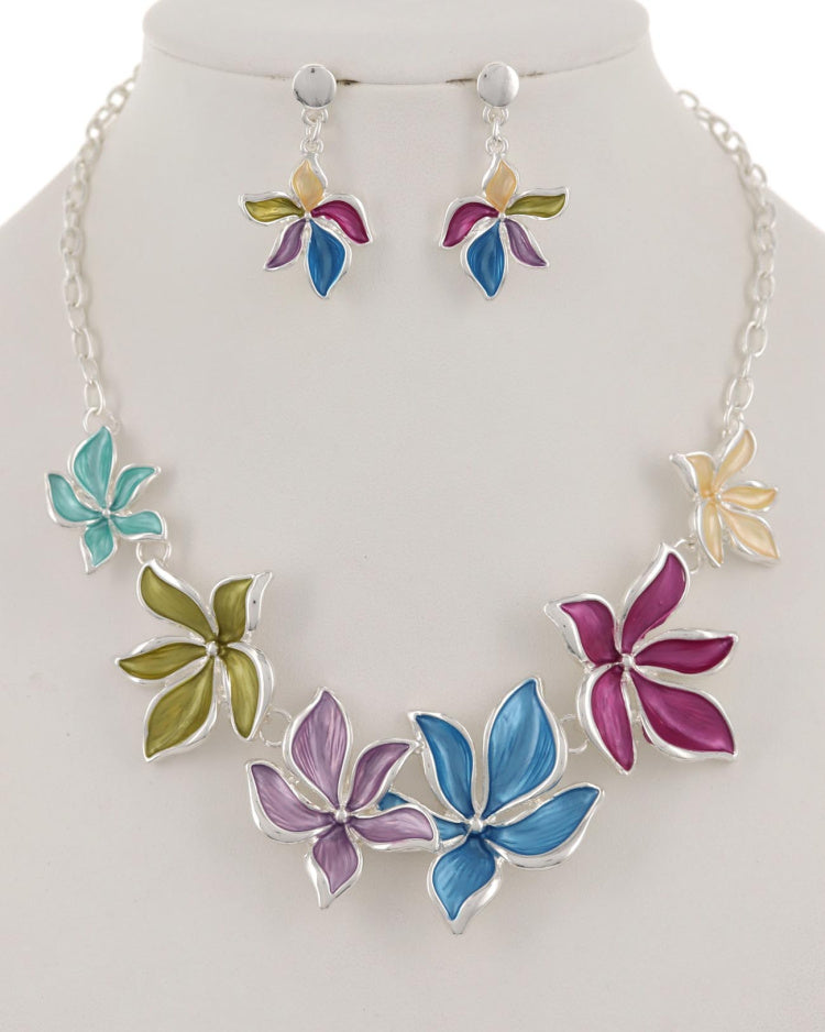 Enamel Flower Necklace & Earring Set