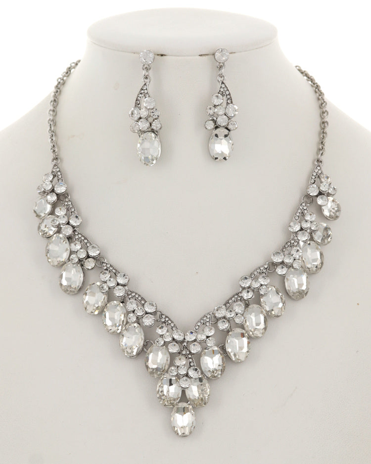 Oval Glass Stone Statement Necklace & Earring Set