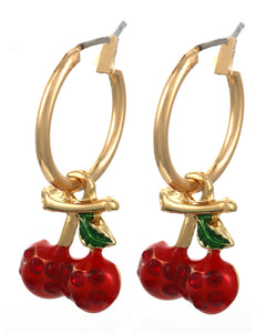 Cherry Drop w Stone Hoop Earring Set