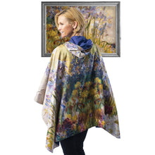 Load image into Gallery viewer, Tiffany Peonies &amp; Iris Reversible Rain Cape – Lightweight Hooded Wrap for Women
