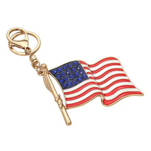 Load image into Gallery viewer, Rhinestone Accent American USA Flag Keychain Bag Charm: Gold
