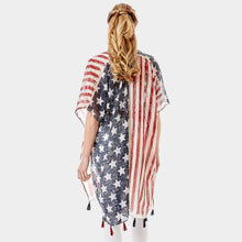 Load image into Gallery viewer, American Flag Printed Tassel Poncho
